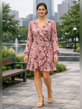 Bardot Floral Pink Long Sleeve Dress Size 6